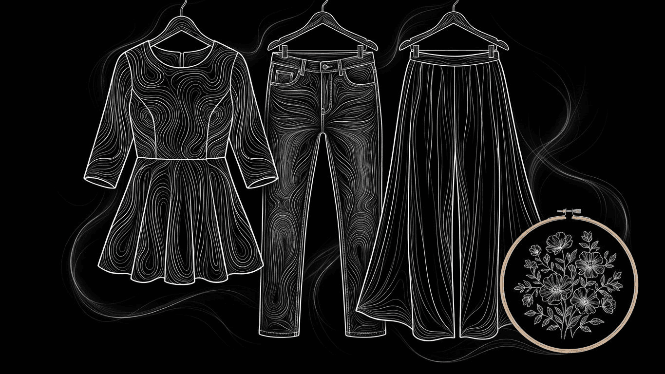 A peplum kurta displayed between modern jeans and traditional palazzos, highlighting ethnic fusion style.