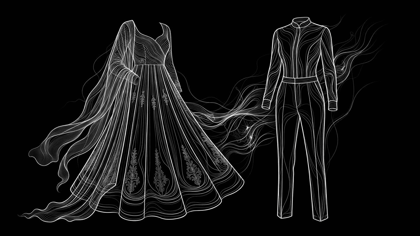 A comparison of a flared anarkali gown and a matching two-piece co-ord set.