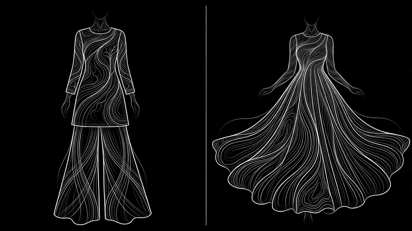 Comparison of a two-piece kurta palazzo set and a single-piece flared fusion dress.